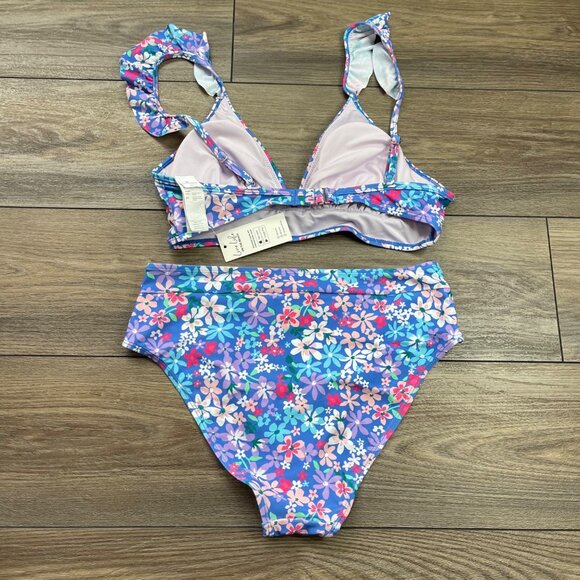 Cupshe Sundry Daisy Ruffled Bralette & High Waist Bikini Set Women's Size Medium - Picture 4 of 8